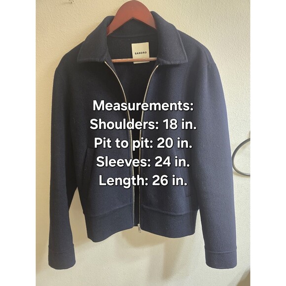 Sandro Full Zip Up Jacket, 100% Wool, Navy Blue, Size S - Picture 2 of 10